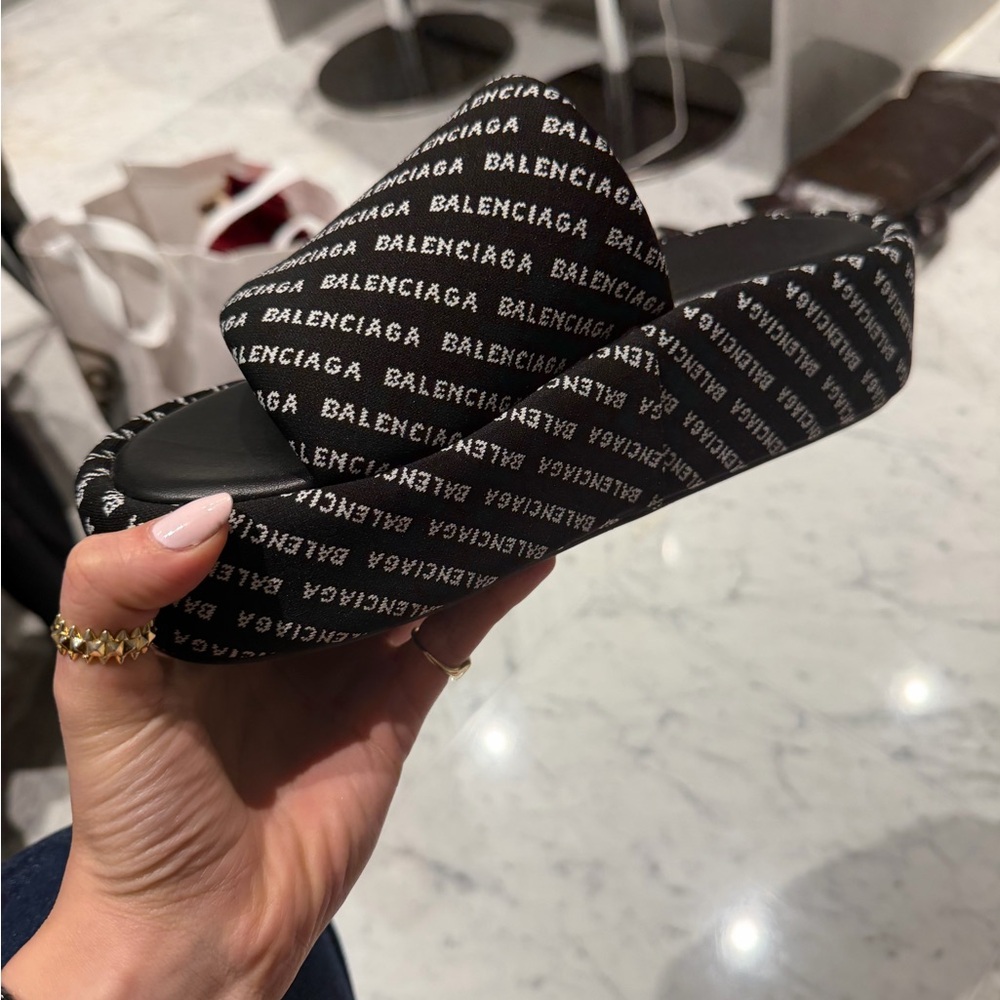 Balenciaga Black and White Logo Padded Slide Sandals - Picture 3 of 5